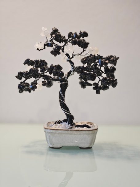 Drahtbonsai mit Jade- u.Obsidiansteinen